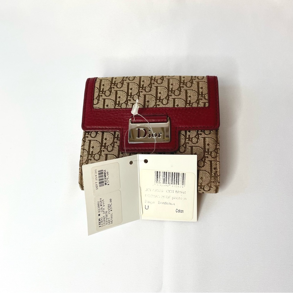 Dior Beige Logo Canvas Wallet with Bordeaux Leather – New with Tags - Picture 3 of 11